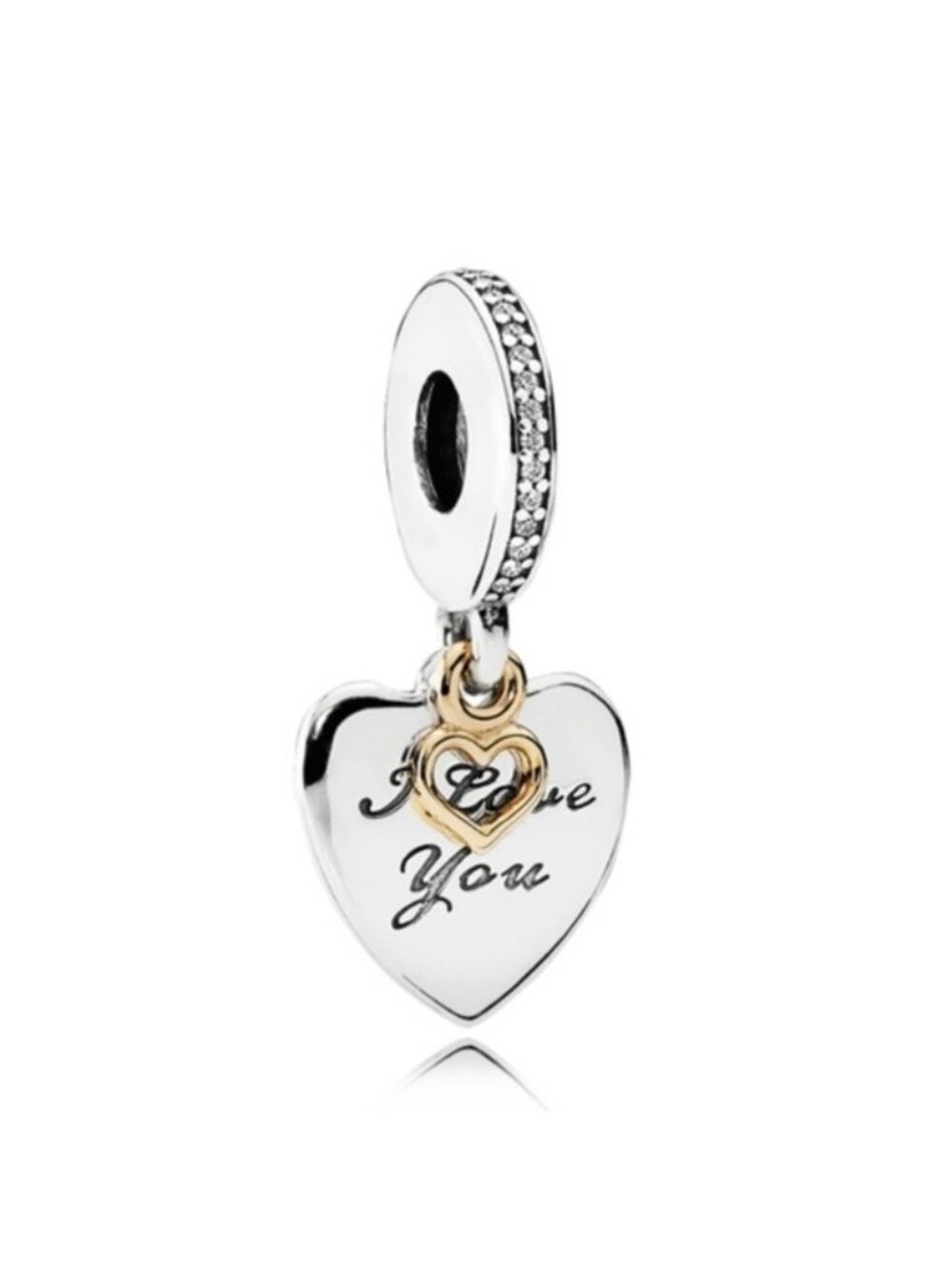 Pandora Sterling Silver + 14K Gold Love You Forever Dangle Heart Charm 792042cz